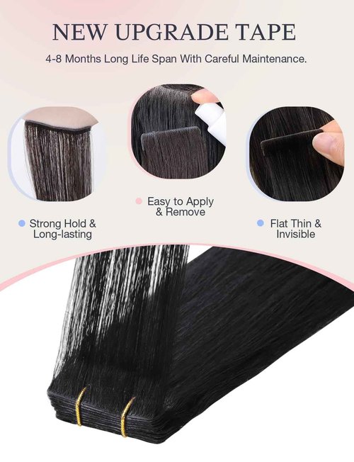 DOORES Invisible Hair Extensions Tape in Invisi Edge, Jet Black 10 Injection Tape-ins with 10 Injection Tape-ins 50g 18 Inch, Injected Tape in Extensions Virgin Human Hair Thick