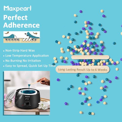 Maxpearl Digital Waxing Kit + 2.5LB Hard Wax Beads Bag for Full Body Waxing - Brazilian, Bikini Waxing, Face, Eyebrows, Underarms, Arms, Chest, Back, Legs, Jasmine & Coconut Formula