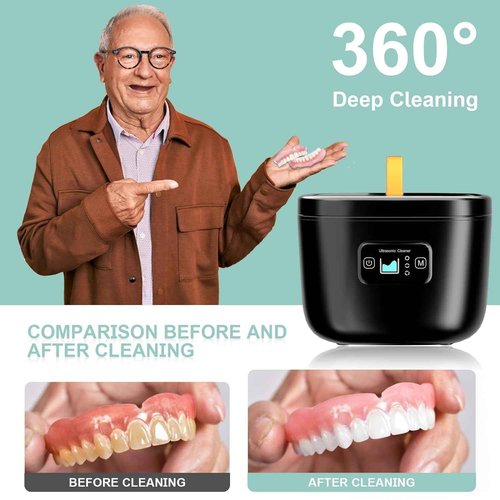 Ultrasonic Retainer Cleaner Machine - Raccomb LED Light Dental Cleaner for Dentures, Aligner, InvisalignMouth Guard, Night Guard Cleaner, 230ml Sonic Cleaning Machine for Dental Appliances