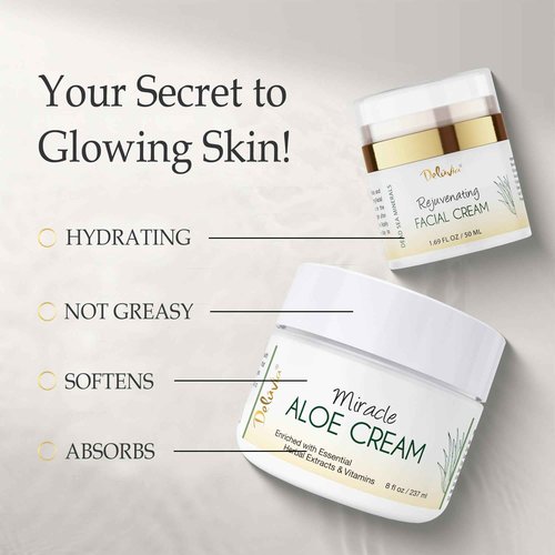 DELÚVIA Ultimate Aloe Skincare Bundle – Miracle Aloe Cream 8 oz and Rejuvenating Face Cream 2 oz