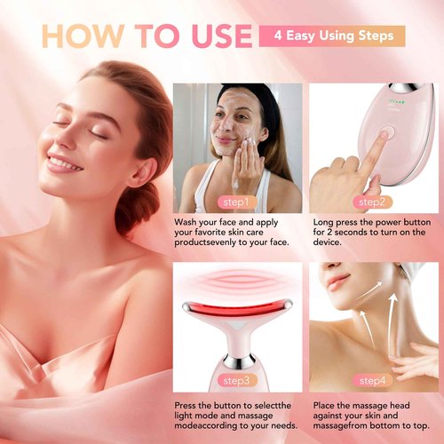 Red-Light-Therapy-for-Face, Facial Massager Wand Tool with 7 Color - Birthday, Christmas, Mothers Day, Valentines Day, Self Care Gifts for Her Women Mom Best Friend Wife Teacher (Pink)