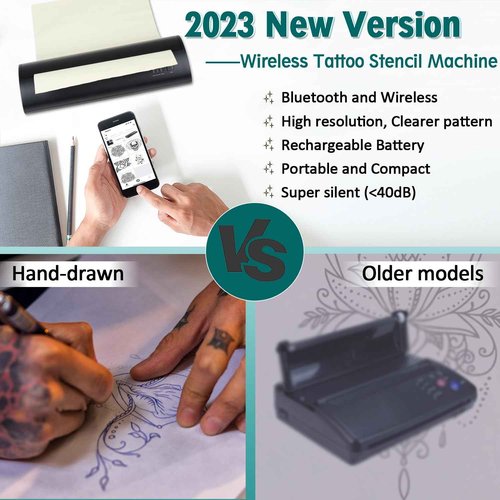 Atelics Wireless Tattoo Transfer Stencil Printer, with Storage Case and 10Pcs Transfer Paper, Portable Tattoo Transfer Thermal Copier Machine, Compatible for iOS＆Android Phone, iPad＆PC