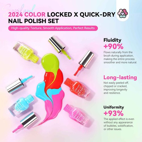 SAVILAND Quick-Dry Nail Polish Set - 20pcs Neon Rainbow Brights, Fingernail Polish Non-Gel Summer Colors with Castor Oil Infused Base & Glossy/Matte Top Nail Coats for Salon & Home Manicures DIY