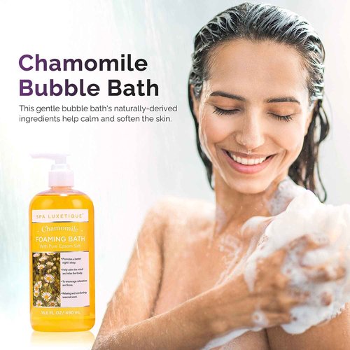 Spa Luxetique Bubble Bath, Foaming Bath with Epsom Salt, Chamomile Rose and Lavender Scent Bathing Set, 3 Pack 49.8 fl oz Christmas Gifts Set for Women and Men