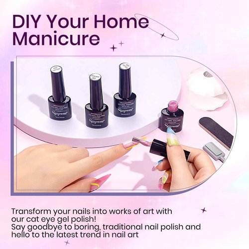 SUPWEE 12 Colors Cat Eye Gel Nail Polish - Macaron Candy Magnetic Nail Polish Gel Set Summer Spring Cateye UV Lamp Cure Require DIY Salon Home Gift