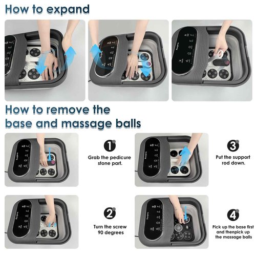Ranjova Collapsible Foot Spa Electric Rotary Massage, Foot Bath with Heat, Bubble,Temp Control, and 24 Motorized Shiatsu Massage Balls, Pedicure Foot Spa Tub for Stress Relief (Black)