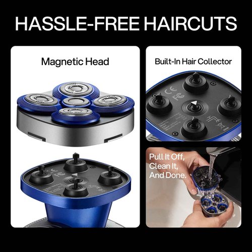 yoose Head Shavers for Bald Men, LED Display, IPX7 Waterproof, Wet/Dry Shave, USB-C Rechargeable Cordless Head Shaver, Ergonomic Design, 90 Mins Runtime Bald Shaver, Magnetic Head, Easy Clean, Silver