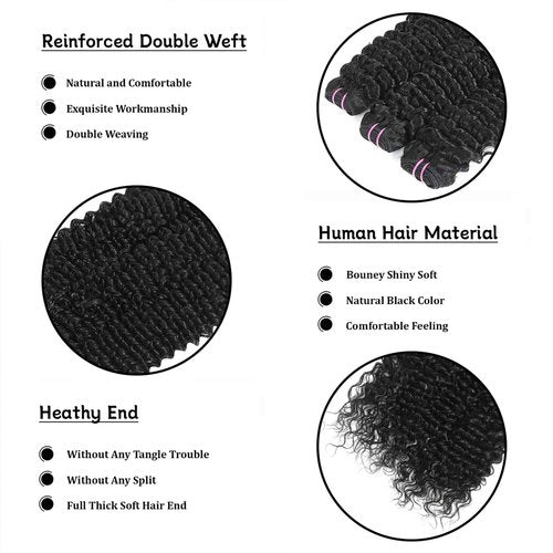 Tanday 15A Raw Human Hair Bundles Deep Wave Bundles Human Hair,Triple Lifespan Indian Virgin Hair,No Tangle Shedding,Multiple Washes Keep Texture Silky Soft (3 Bundle Natural Black, 14 16 18)