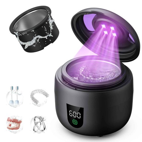 New Ultrasonic Retainer Cleaner Machine with Removable Inner Tank for Aligners, Mouth Guards, Jewelry – 180ml Capacity, 45kHz Ultrasonic Cleaner, 3 Modes, Digital Timer, Smart Pause & Quiet to 30dB