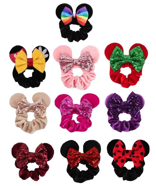YADIRF 10pcs Elastic Hairbands Scrunchies Girls Hair Accessories Mouse Deluxe Ears Ponytail Headwear For Women Girls Kids Birthday Party Gift (D)