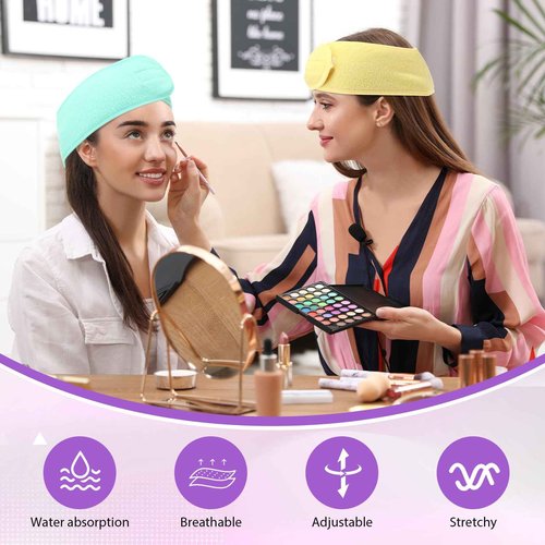 Wavyknot 35 Pack Spa Facial Headband for Women Adjustable Face Wash Makeup Stretch Flannel Headband Bulk with Tape for Women Hair Wrap Towel Skincare Facial Mask Bath and Sport, Macaron Color