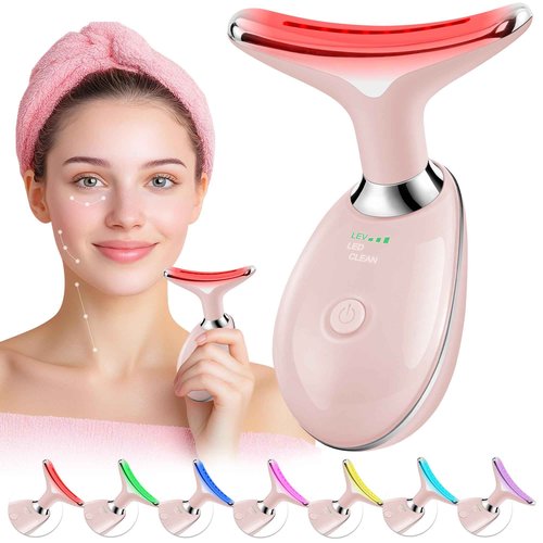 Red-Light-Therapy-for-Face, Facial Massager Wand Tool with 7 Color - Birthday, Christmas, Mothers Day, Valentines Day, Self Care Gifts for Her Women Mom Best Friend Wife Teacher (Pink)