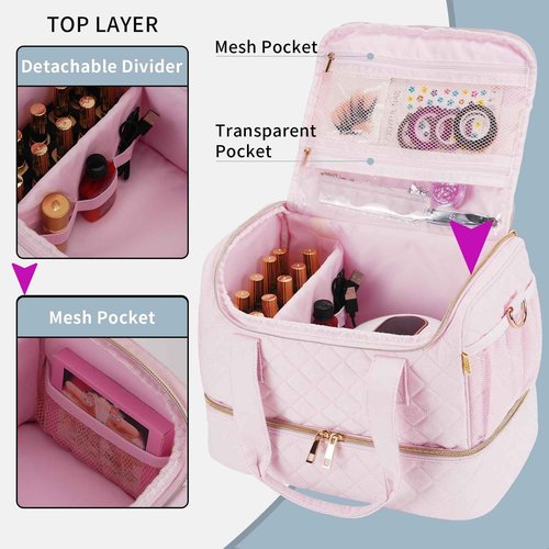 GR69N Nail Polish Organizer Case,Nail Storage Organizer Holds Nail Lamp & 50 Bottles Nail Polish,Travel Nail Tech Case,Nail Kit Organizer Bag Fits Nail Supplies & Manicure Tools,Pink (Patented)