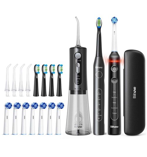 Bitvae R2 Rotating Electric Toothbrush for Adult, 5 Modes Rechargeable Power Toothbrush ＆ Water Flosser and Electric Toothbrush Combo Bundle, 3 Modes Rechargeable Water for Adult, Black