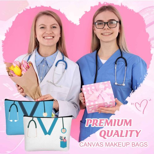 Sabary 20 Pcs Nurse Makeup Canvas Bags Bulk Nurse Appreciation Gifts Nursing Thank You Cosmetic Bag with Zipper Travel Work Accessories Pouch for Rad Tech Week Radiology Party Favors Christmas Gifts