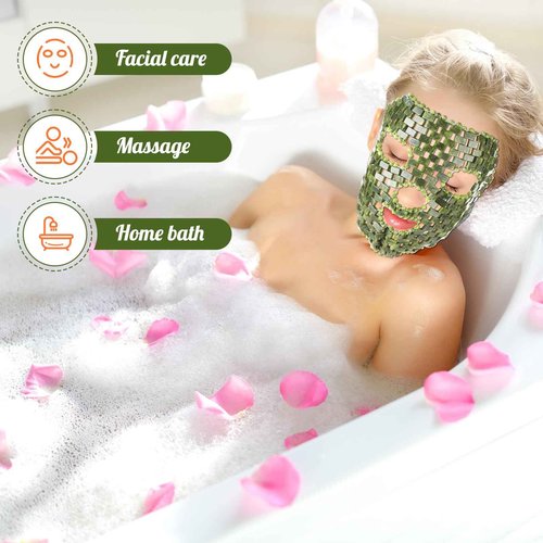 Demissle 4 Pcs Jade Eye Mask Jade Stone Facial Mask Scrap Massage Tool Hair Comb Facial Eye Cooling Stone Massage Tools for Puffy Eyes Dark Circles Gift(Dark Green)