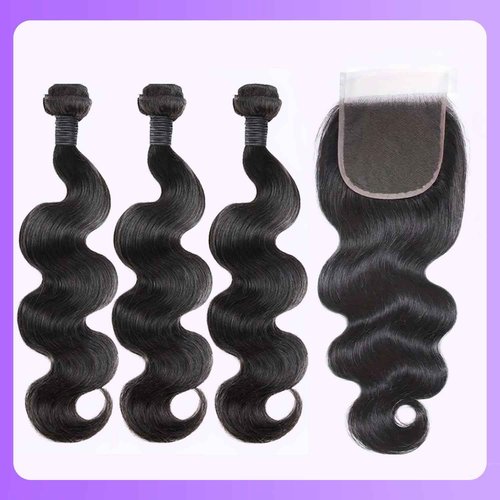 DDODLA Body Wave Bundles with Closure Human Hair 18 20 22 + 16 Inch Brazilian Human Hair 3 Bundles with 4x4 HD Lace Closure Part 12A Grade 100% Unprocessed Virgin Hair