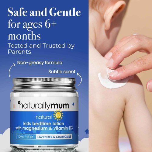 NaturallyMum - Magnesium Body Lotion Bundle for Mum and Kids - Support for Sleep, Heart, Bone, Nerve, Gut and Muscle Health - Adult Lavender - Kids Vitamin D Lavender & Chamomile - 2 x 4 fl oz