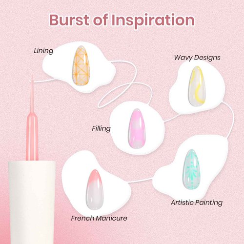 Beetles Gel Liner Nail Art Polish Set Pastel Gel Nail White Gold Red Glitter Neon French Tip Nails Polish Paint Swirl Built Thin Brush in Bottle Soak off Uv Lamp Nails Art Kit Gifts for Women