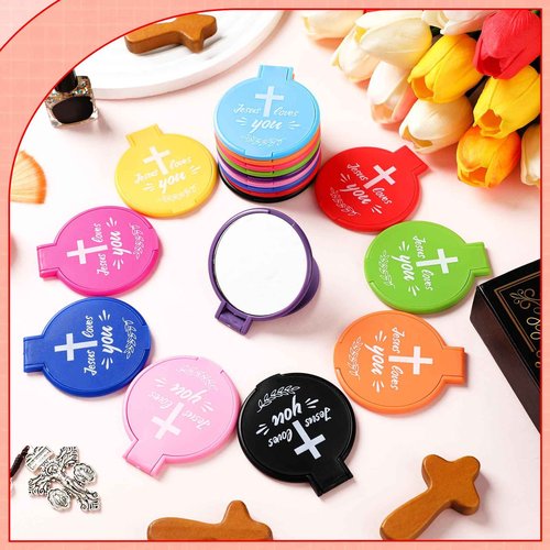 Yerliker 80 Pcs Christian Mini Compact Mirrors Bulk Christmas Jesus Loves You Cute Pocket Mirrors for Purses Inspirational Religious Gifts for Women Girls Coworkers Friends Employee