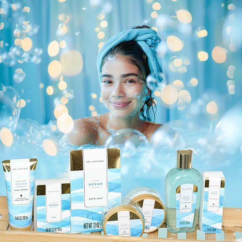 Spa Gift Basket for Women, Spa Luxetique Bath Gift Set - 12 Pcs Ocean Scented Home Bath Kit, Includes Bath Bombs, Body Scrub, Bubble Bath, Body Lotion & More, Spa Set for Women Gift