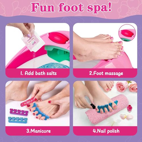 B Bascolor Kids Foot Spa & Nail Kit Set, Kids Spa Day Kit for Girls, Massage Foot Soak Tub and Nail Dryer, Manicure Pedicure Art Salon Girl Gift for 5-12, Christmas Birthday Gifts