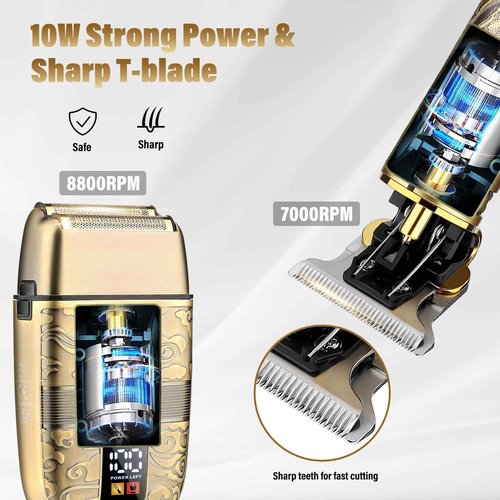 Saoilli Professional Hair Trimmer Hair Clippers for Men, Nose Hair Trimmer Men's Shaver Set,Cordless T-Blade Beard Trimmer Barber Clippers,Electric Foil Shavers Razor for Men Haircutting Kit