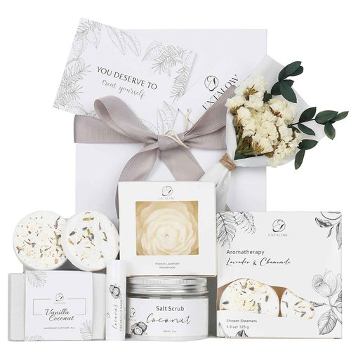 EXTALOW Spa Gifts for Women Bath and Body Gift Basket Mothers Day Gifts Coconut Lavender Home Spa Set Self Care Gift for Mom Sister Her Wife Birthday Gifts Spa Kit Care Package Thank You Gift