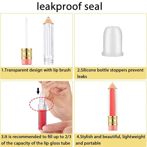 Blulu 20 Pieces Pencil Empty Lip Gloss Tubes Containers Clear Mini Refillable Lip Balm Tubes Cute Pencil Shaped Oil Bottles for Graduation Gifts Women Girls DIY Keychain, 5 ml (Pack of 2)