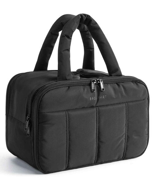 BAGSMART Travel Toiletry Bag, Puffy Large Toiletry Bag for Women, Lightweight Cosmetic Makeup Bag Organizer with Handle for Traveling, Accessories, Essentials, Toiletries (Black)