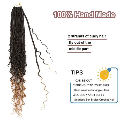 Goddess Box Braids Crochet Hair - 24 Inch Boho Box Braids 8 Packs Bohemian Box Braids Pre-looped Boho Crochet Braids with Curly Ends Synthetic Crochet Box Braids Hair for Black Women T27#