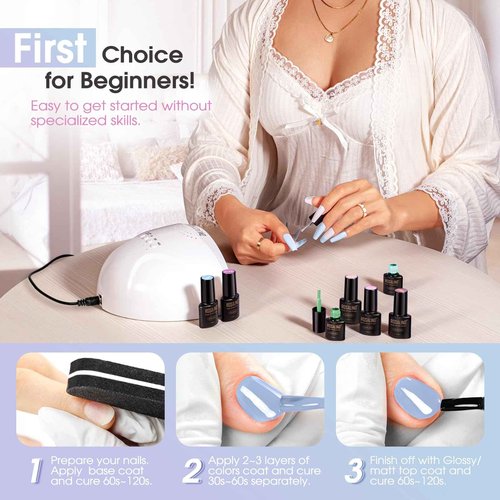ROSALIND 42 Pcs Gel Nail Polish Set, 38 Colors All Seasons Nail Polish Set Colorful Begginer Kit with Base Coat & Glossy/Matte/Glitter Top Coat, Gel Nail Art Manicure Salon DIY Gifts