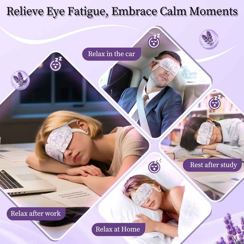PHIXBEAR 110℉ Constent Cornea Care Rest Self Heating Eye Mask 60Mins, Disposable Lavender Steam Eye Mask for Travel Sleep, Compresses for Dry Eyes, Relaxing Gifts 24 Packs