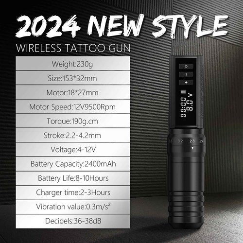 Kiss of Dragon Hunter MAX Tattoo Kit, Cordless/Cord Complete Tattoo Gun Kit Pen Machine,oreless Motor 6 Strokes Length, 2,400mAh Power Supply with Extra Battery Rca Jack Part