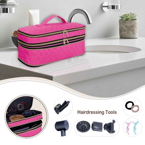 UOZL Hair Dryer Curling Iron Storage Bag, Travel Carrying Case, Slim Expandable Handheld Dual-Layer Travel Storage Bag for Dryer/Hair Tool Organizer/Style Organizer (Rose Red)