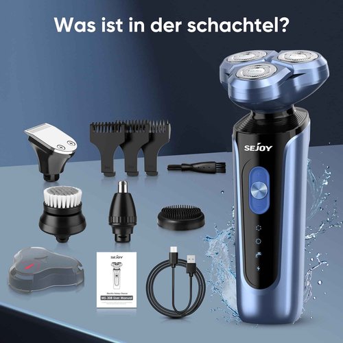 Sejoy Electric Razor for Men's Face, Mens Electric Shavers Cordless, USB Rechargeable Rotary Razors, Portable 5 in 1 Kit Dry Wet Shaver, IPX7 Waterproof for Home Travel