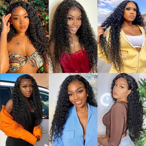 Ladiaryf Kinky Curly Human Hair Bundles Thick Brazilian Virgin Curly Weave Bundles Human Hair 100% Unprocessed Double Weft Natural Black Color Can Be Dyed 100g 16 Inch