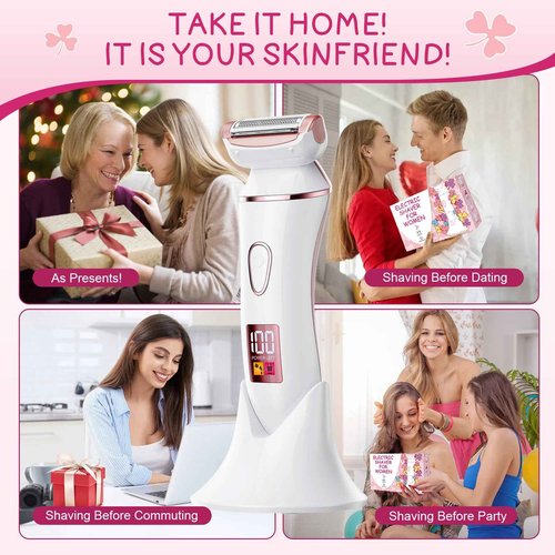 2-in-1 Bikini Trimmer for Women, Gifts for Women, Electric Shaver for Womens, Rechargeable Wet Dry Lady Hair Remover,IPX7 Waterproof, Razor for Legs