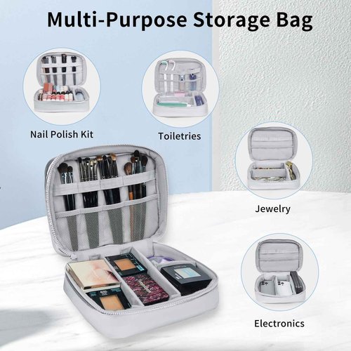 Cuteseason Shiny Puffy Makeup Bag Large Capacity Travel Water-proof Toiletry Bag Drop-proof Digital Product Organizer (Purple, L and M)