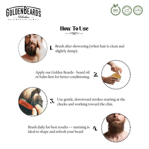 Golden Beards Vegan Beard Brush – Bamboo Handle & Plant-Based Bristles – Eco-Friendly Beard Grooming Brush for Men – Detangles, Styles & Softens Facial Hair
