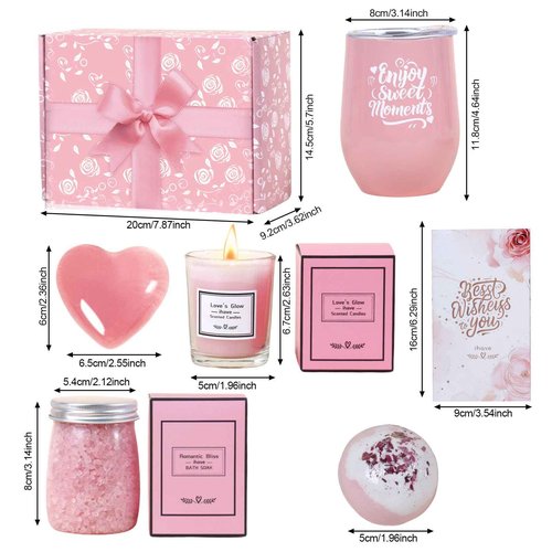 iHave Birthday Gifts for Women - Mom, Wife, Girlfriend, Sister, Best Friends - Unique Spa Gifts for Her, Rose Gift Idea Including Tumbler, Bath Bombs, Bath Salts, Candles, Soap and Thank You Cards