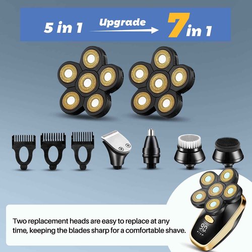 Head Shavers for Bald Men Rotary Electric Razor Cordless Electric Shaver Rechargeable Head Shaver Waterproof Mens Head Razor Multifunctional Shaving Grooming Kit for Balder