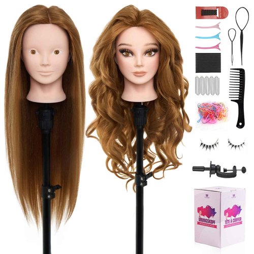 Mannequin Head with 80% Real Human Hair - 28 Inch Makeup Cosmetology Hairdressing Training Head Practice Doll Head Manikin Styling Head Braiding Mannequin Head #27