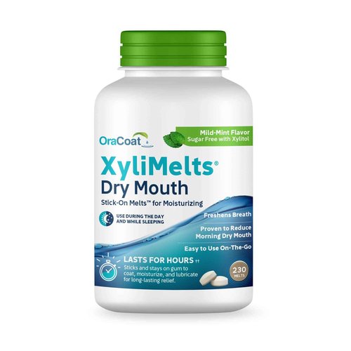 Oracoat XyliMelts for Dry Mouth Night Time or Day - Moisturizing Dry Mouth Adhering Discs, Sugar Free with Xylitol, 230 Count, Mint Flavor, 8-Hour Relief