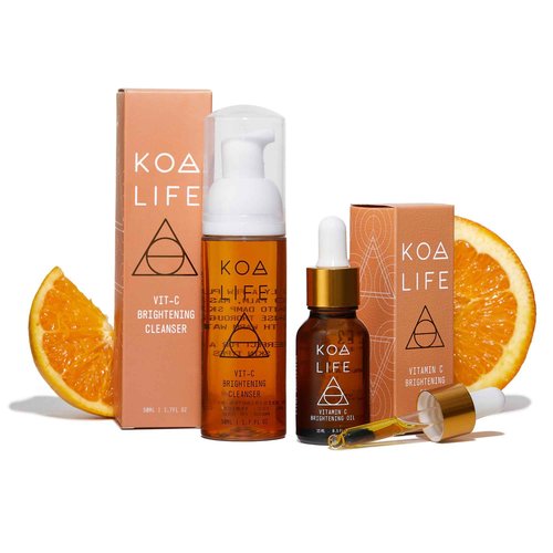 Koa Life Vit-C Brightening Oil 15ML Bundled With Vit-C Brightening Cleanser 50ML | Vit-C Brightening Set | All Natural, Hydrating Face Oil, Anti-Aging, Treats Hyperpigmentation, Brightens Skin Tone