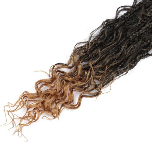 Goddess Box Braids Crochet Hair - 24 Inch Boho Box Braids 8 Packs Bohemian Box Braids Pre-looped Boho Crochet Braids with Curly Ends Synthetic Crochet Box Braids Hair for Black Women T27#