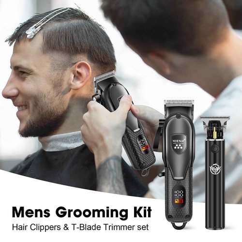 HIENA PRO Professional Hair Clippers Set for Men,Cordless Rechargeable Clippers Set and Trimmers Kit, Haircut Clipper Set for Barbers with LED Display, Gifts for Men