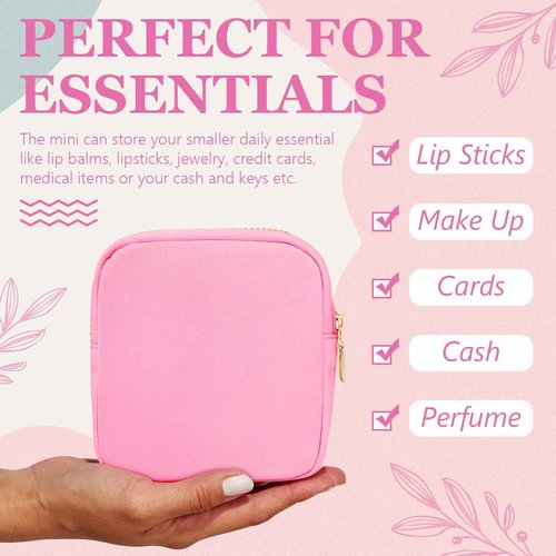 Giesiery Bulk 16 Pcs Preppy Makeup Bags Pink Nylon DIY Craft Zipper Pouch for Bridal/Proposal Gifts, Travel Toiletry Organizer