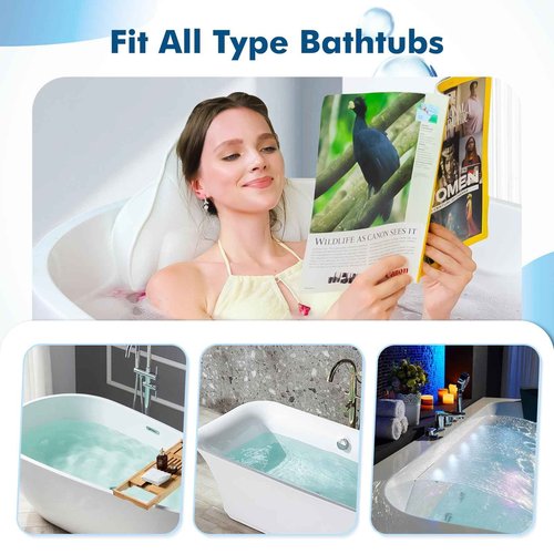 Poemland Luxury Thick Full Body Bath Pillows Mat & Cushion for Bathtub Headrest Neck Shoulder Support Comfort Relaxation Spa Accessories Perfect for a Spa Soak in Bathtub (White)