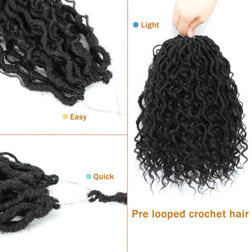 Forevery Goddess Locs Crochet Hair 12 Inch Faux Locs Crochet Hair 6 Packs Pre Looped Crochet Hair for Black Women, Boho Crochet Locs with Curly Ends 1B